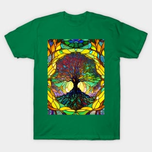 Stained Glass Portal To The Tree Of Life T-Shirt